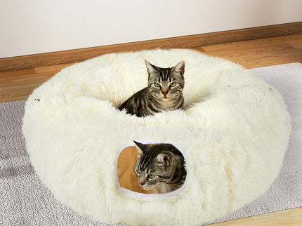 Pawz Cat Tunnel Foldable Fluffy Plush Play Tube Beige-1910112275730141190