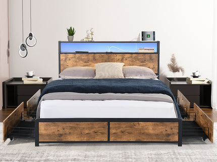 Levede Queen Bed Frame RGB LED 4 Drawers USB-1910113213505212419
