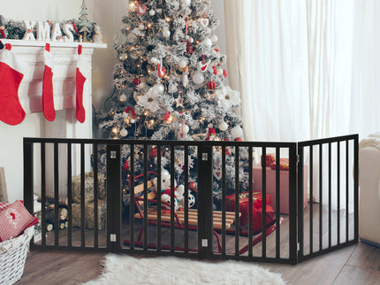 PaWz 4 Panels Wooden Pet Gate Dog Fence Black 600x 3MM-1864184510002892807