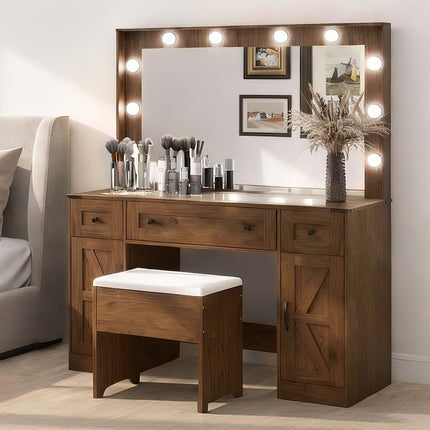 Levede Dressing Table LED Makeup Mirror Stool Set  Vanity Desk Cabinet 3 Drawers-2029334101357629448