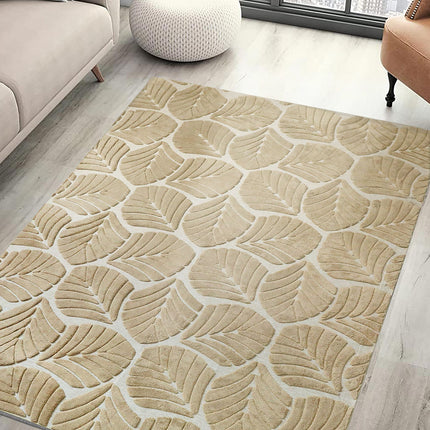 Marlow Floor Rug Soft Embossed Carpet Non Slip Plush Shaggy Rugs Leaf Pattern-1973193450773942279