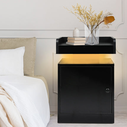 Levede Bedside Table USB Charger Outlet RGB Black-1973193443882700806