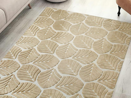 Marlow Floor Rug Soft Embossed Carpet Non Slip Plush Shaggy Rugs Leaf Pattern-1910112211456626695