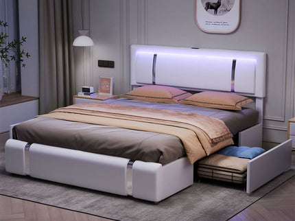 Levede Queen Bed Frame With Adjustable Headboard White-1910112269375770631