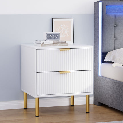 Levede Bedside Table with 2 Drawers White Metal Legs-1973193505392168966