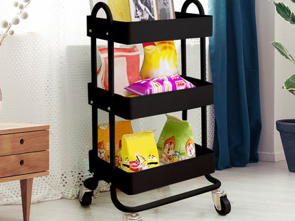 Levede 3 Tiers Kitchen Trolley Cart Black-1917016721257009158