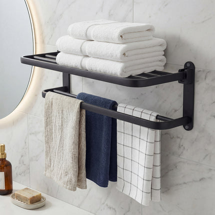 Levede Towel Rack Bathroom 2 Bars Rail Holder Wall Mounted Storage Shelf Black-2050059022438109191