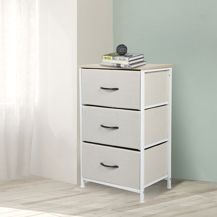 Levede Chest of 3 Drawers Bedside Table Beige-1973194073426759686