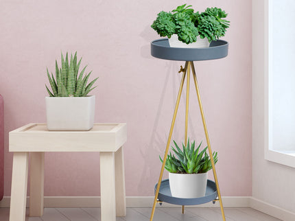 Levede Plant Stand 2 Tiers Outdoor Indoor Grey Gold Large-1864184723606212615