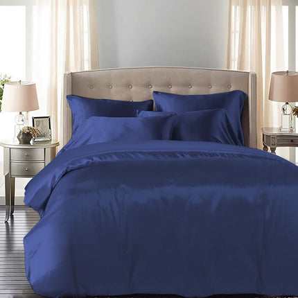 DreamZ Silky Satin Quilt Cover Set Bedspread Blue Super King-1954802917005463559