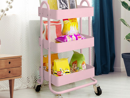 Levede 3 Tiers Kitchen Trolley Cart Pink-1917016721554804743