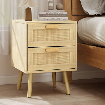 Levede 2x Bedside Tables Set Wooden Side Table Nigntstand Bedroom Rattan Drawers-2029334095099727879