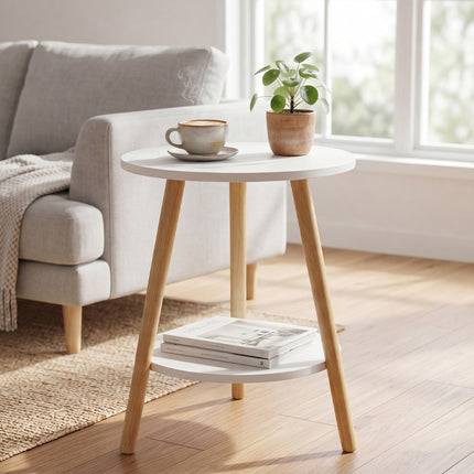 Levede Round Coffee Table 2-Layer Living Room End Tables Bedroom Side Tables-2050059016905822215