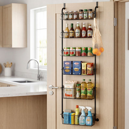Toque Over the Door Pantry Organiser 6 Tiers Metal Hanging Storage Rack Black-2050059015542673415