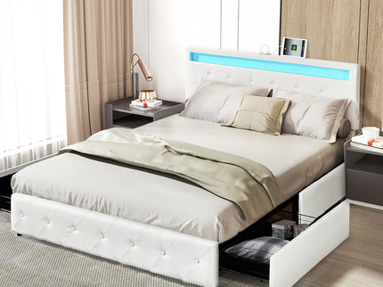 Levede Double Bed Frame RGB LED PU 4 Drawer USB-1910112197502177287