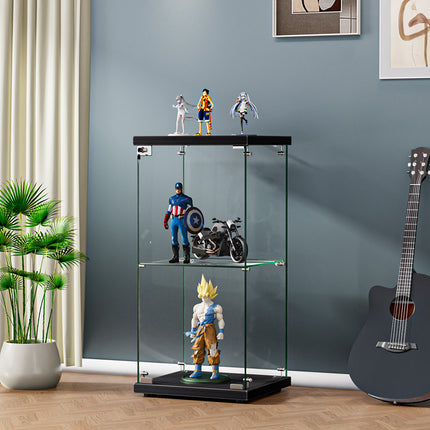 Stacked Display Cabinet Collection Storage Tempered Glass 2 Tier With Lock Black-1954802399617093639