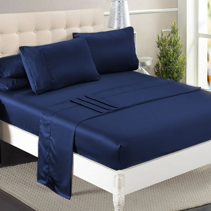 DreamZ Silky Satin Sheets Fitted Flat Queen Blue-1954802914501464071