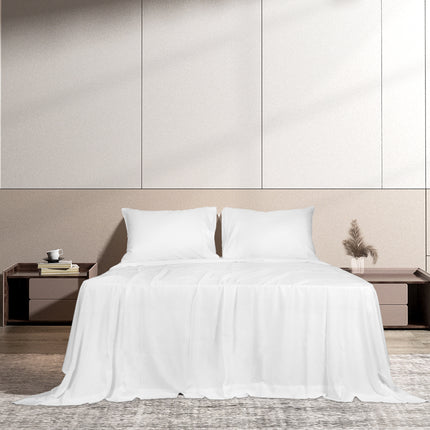 Dreamz 4pcs Double Size 100% Bamboo Bed Sheet Set in White Colour-1973194025729134599