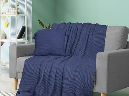 DreamZ Knitting Throw Blanket Cushion Navy-1910113223319883783