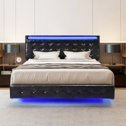 Levede  Floating Bed Frame Queen with Headboard LED Lights Mattress Base-1973193436773355527