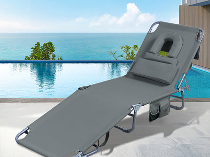 Levede Foldable Beach Lounge Chairs with Face Hole Grey-1910112248827875335