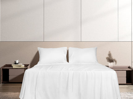 Dreamz 4pcs Double Size 100% Bamboo Bed Sheet Set in White Colour-1942353307725074439