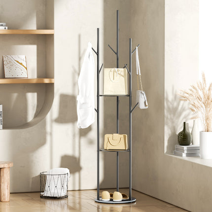 Levede Coat Rack Clothes Stand 8 Hook Organizer Black-1973193820665417735