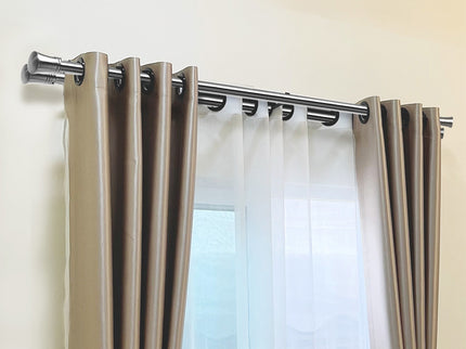 Marlow Silver Double Curtain Rod Steel Pole Pommel Set Extendable Adjustable-1910112209267200007