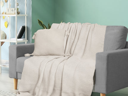 DreamZ Knitting Throw Blanket Cushion Beige-1910113222975950855