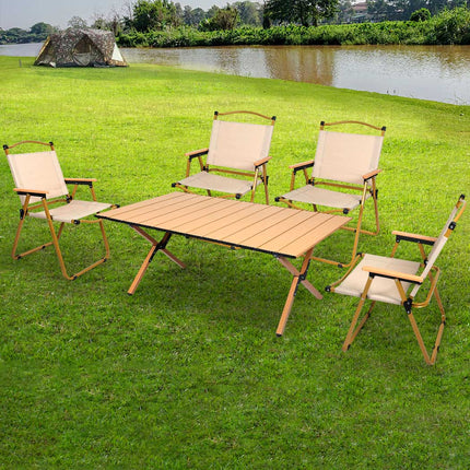 Levede Folding Camping Table Chair Set Oak-1973194001154707463