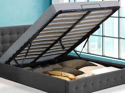 Levede Fabric Bed Frame Queen Tufted Dark Grey-1910113203925422087