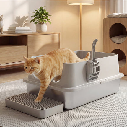 Pawz Stainless Steel Cats Litter Box Hooded High Enclosed Large Kitty Toilet-2029334099461804039