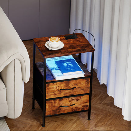 Levede LED Bedside Table with 2 Drawers Power Outlets-2006733391147438087