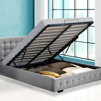Levede Queen Bed Frame Fabric Tufted Grey-1975420519750701063