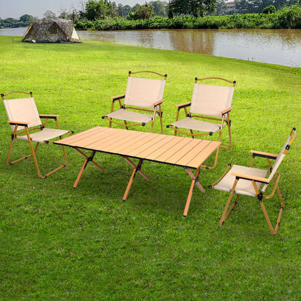 Levede Folding Camping Table Chair Set Oak-1975420437995327495