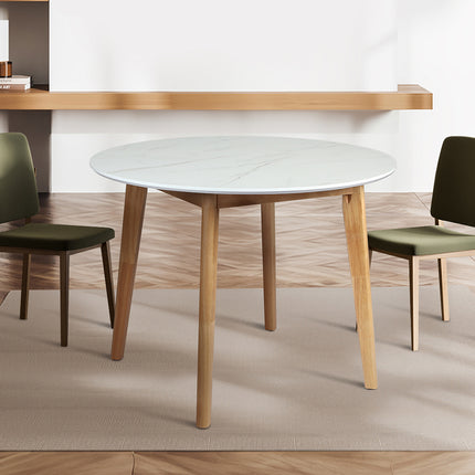 Levede Dining Table Round Rubberwood Base 100cm White 100 CM-1973194087016304647
