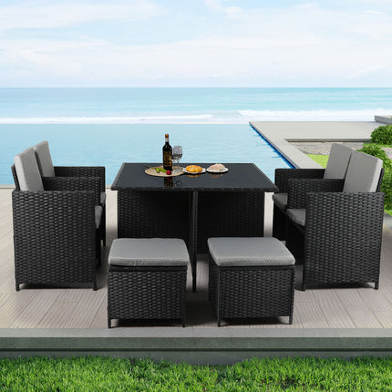 Levede 9PCS Outdoor Table Chair Set-1975420436934168583