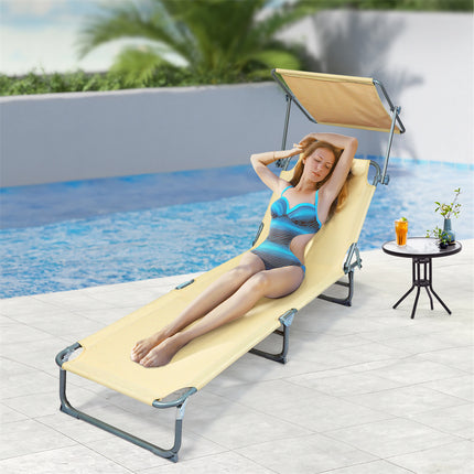 Levede Foldable Lounge Chairs with Canopy Khaki-1973193483736977415