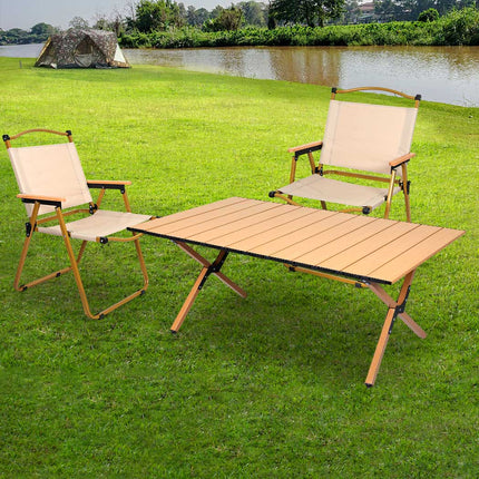 Levede Folding Camping Table Chair Set Oak-1973194000479424519