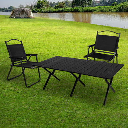 Levede Folding Camping Table Chair Set Black-1973194000894660615