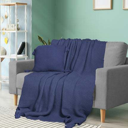 DreamZ Knitting Throw Blanket Cushion Navy-1973194038416904199