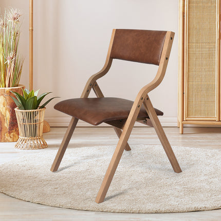 Levede 2x Dining Chairs Foldable PU Brown-1975420497265037319