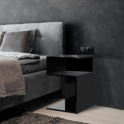 Levede 1xBedside Tables Drawers Side Black-1954802869278478343