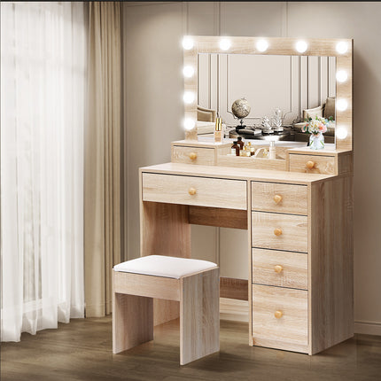 Levede Dressing Table Stool Set Oak-1975420334161137671