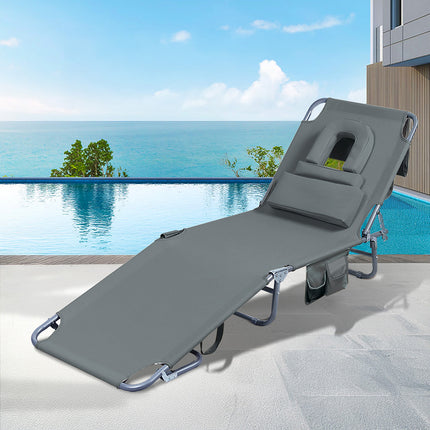 Levede Foldable Beach Lounge Chairs with Face Hole Grey-1973193483959275527
