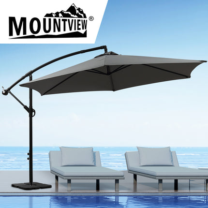 Mountview 3M Outdoor Umbrella Cantilever Grey With Base-1973193986638221319