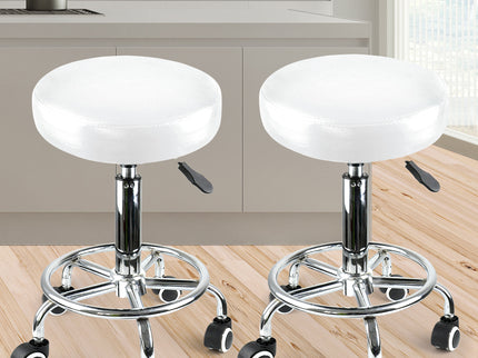 2x Levede Swivel Salon Barstool Hairdressing White-1864184633558700039