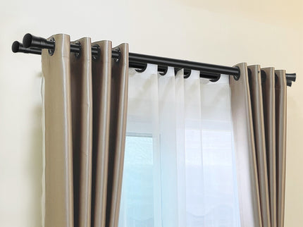 Marlow Black Double Curtain Rod Steel Pole Pommel Set Extendable Adjustable-1910112209103622151