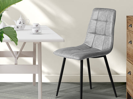 Levede 4x Dining Chairs Kitchen Chair Grey Faux Leather-1910113287937331207