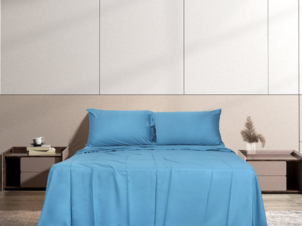 Dreamz 4pcs Double Size 100% Bamboo Bed Sheet Set in Blue Colour-1942353307066568711